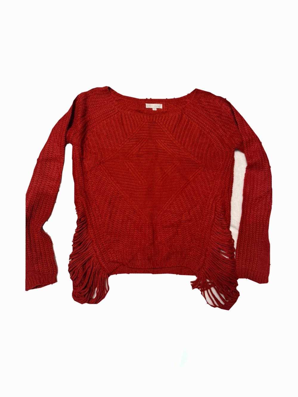 Jealous Tomato Red Fringed Scoop Neck Sweater